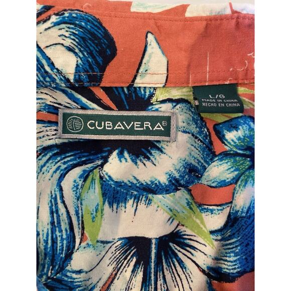 Cubavera Hawaiian Shirt Men's L Coral Pink Floral Button-Up Short Sleeve 46" Ch - Picture 3 of 5